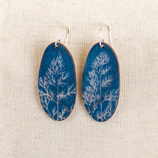Queen Anne’s Lace Cyanotype Earrings — Long Oval