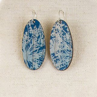 Queen Anne’s Lace Cyanotype Earrings — Long Oval