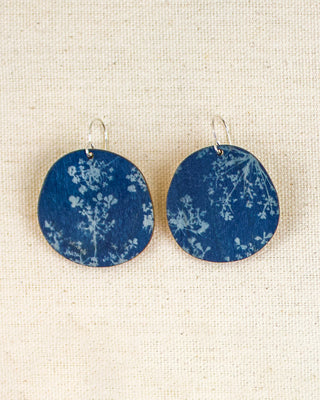 Queen Anne’s Lace Cyanotype Earrings — Round