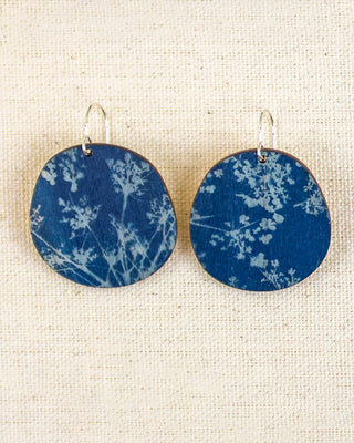 Queen Anne’s Lace Cyanotype Earrings — Round