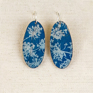 Queen Anne’s Lace Cyanotype Earrings — Long Oval