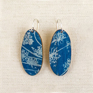 Queen Anne’s Lace Cyanotype Earrings — Long Oval