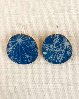 Queen Anne’s Lace Cyanotype Earrings — Round