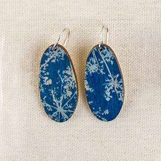 Queen Anne’s Lace Cyanotype Earrings — Long Oval