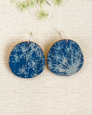 Queen Anne’s Lace Cyanotype Earrings — Round