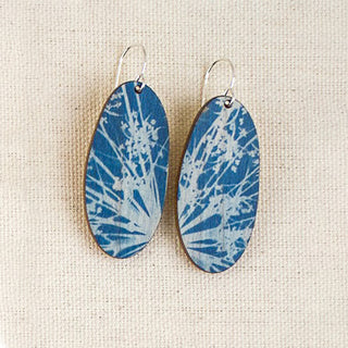 Queen Anne’s Lace Cyanotype Earrings — Long Oval