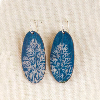 Queen Anne’s Lace Cyanotype Earrings — Long Oval