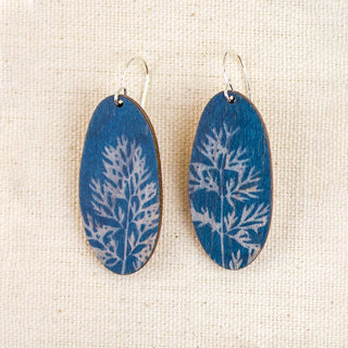 Queen Anne’s Lace Cyanotype Earrings — Long Oval