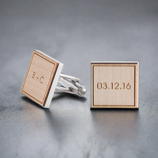 Wood and stainless steel cufflinks with custom engraving