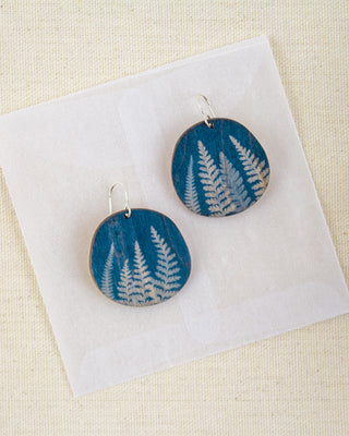Fern Cyanotype Earrings — Round