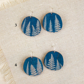 Fern Cyanotype Earrings — Round