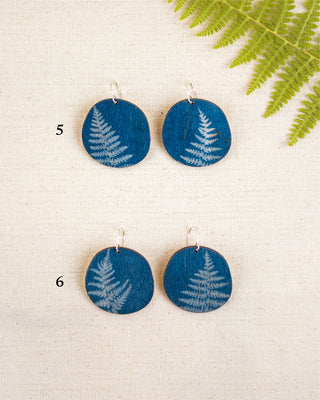 Fern Cyanotype Earrings — Round
