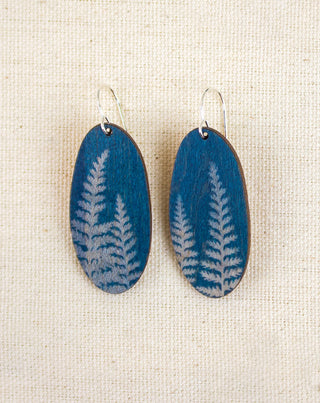 Fern Cyanotype Earrings — Long Oval