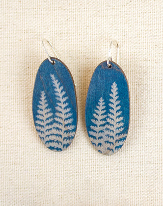 Fern Cyanotype Earrings — Long Oval