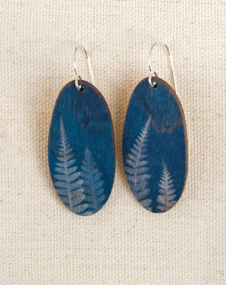 Fern Cyanotype Earrings — Long Oval