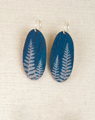 Fern Cyanotype Earrings — Long Oval