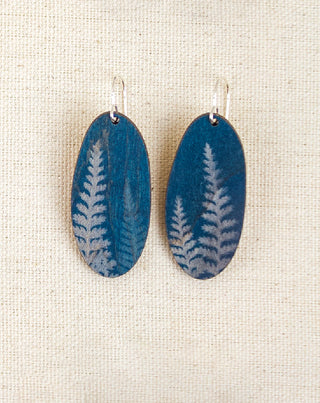 Fern Cyanotype Earrings — Long Oval