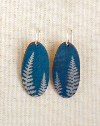 Fern Cyanotype Earrings — Long Oval