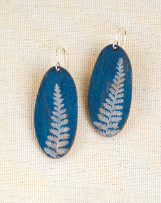 Fern Cyanotype Earrings — Long Oval