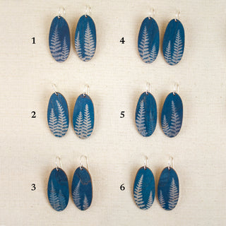 Fern Cyanotype Earrings — Long Oval