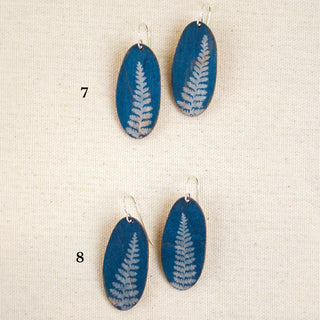 Fern Cyanotype Earrings — Long Oval