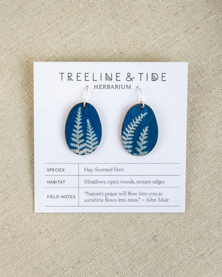Fern Cyanotype Earrings — Small Oval
