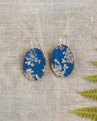 Queen Anne’s Lace Cyanotype Earrings — Small Oval