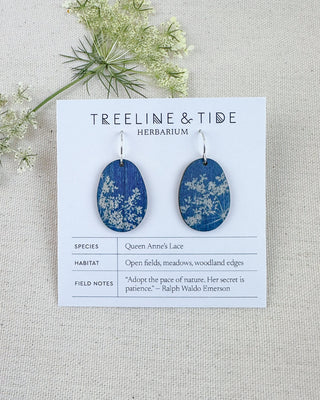 Queen Anne’s Lace Cyanotype Earrings — Round