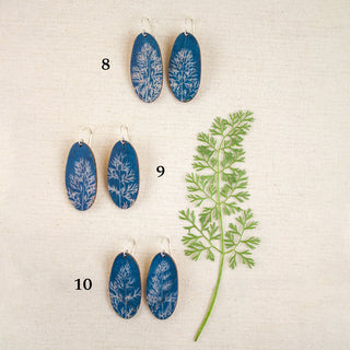 Queen Anne’s Lace Cyanotype Earrings — Long Oval