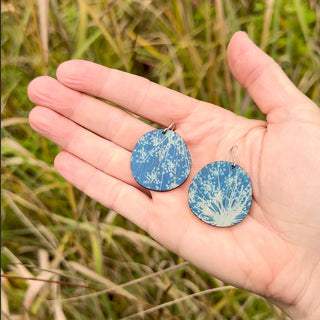 Queen Anne’s Lace Cyanotype Earrings — Round