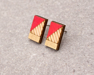 Lines Stud Earrings Red