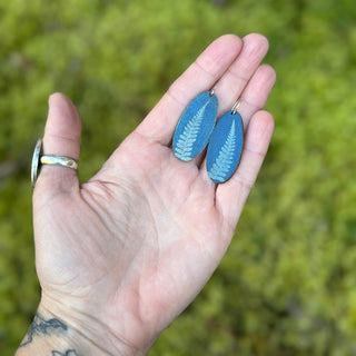 Fern Cyanotype Earrings — Long Oval