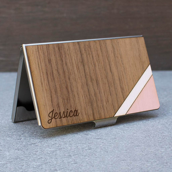 Stripe Card Case Pink & Walnut