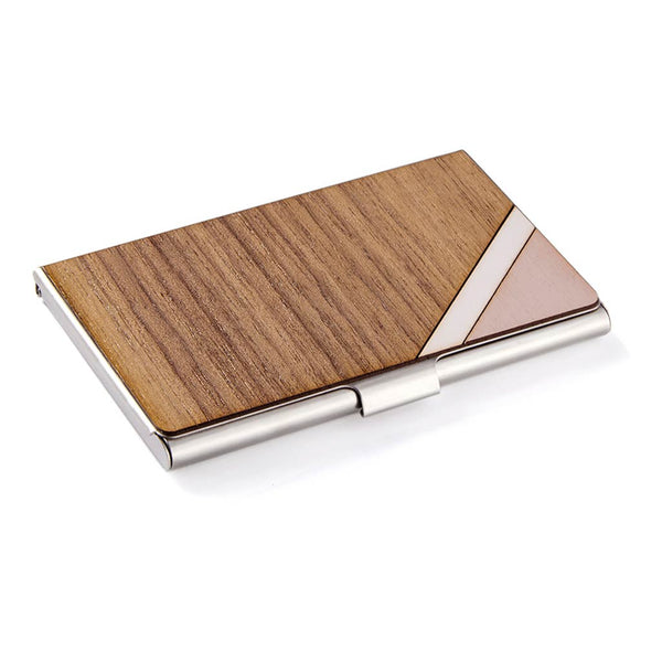 Stripe Card Case Pink & Walnut