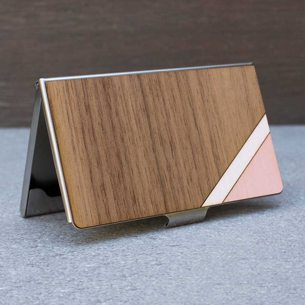 Stripe Card Case Pink & Walnut