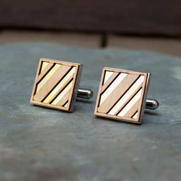 Diagonal Lines Cufflinks Maple