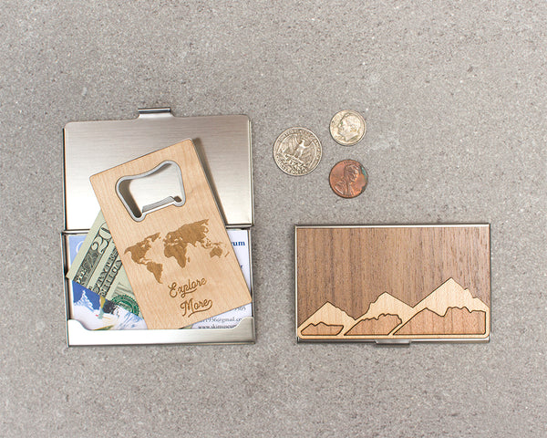 Stripe Card Case Teal & Walnut
