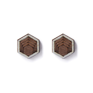 Walnut Hex Stud Earrings