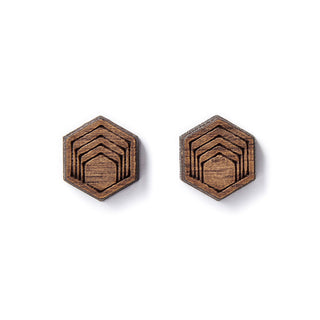Walnut Hex Stud Earrings