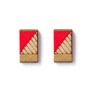 Lines Stud Earrings Red